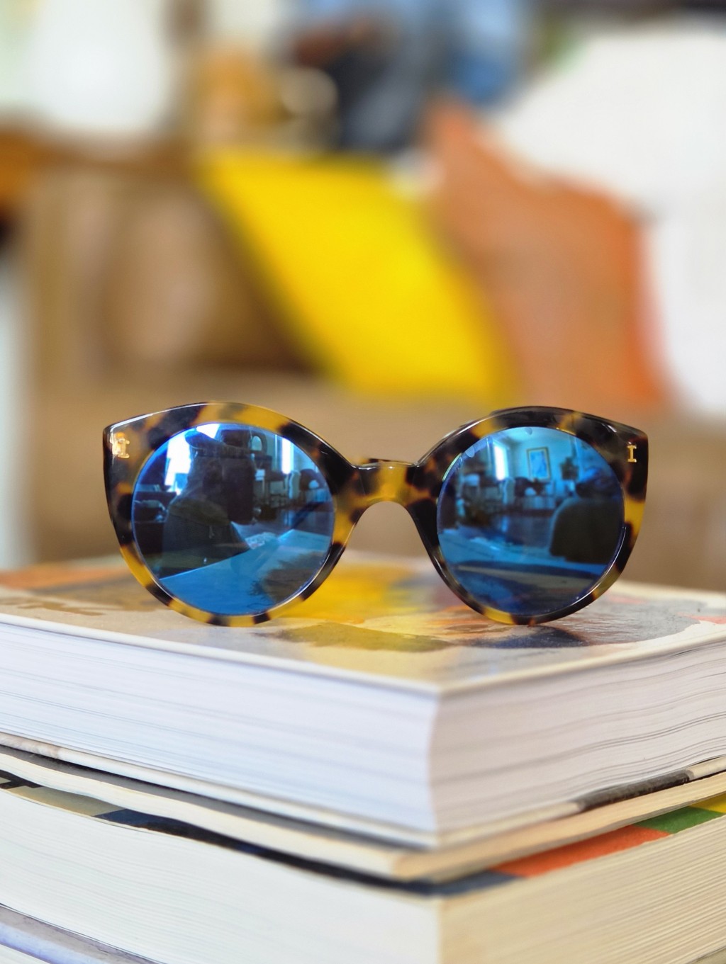 Illesteva Palm Beach Tortoiseshell Sunglasses With Blue Mirrored Lenses